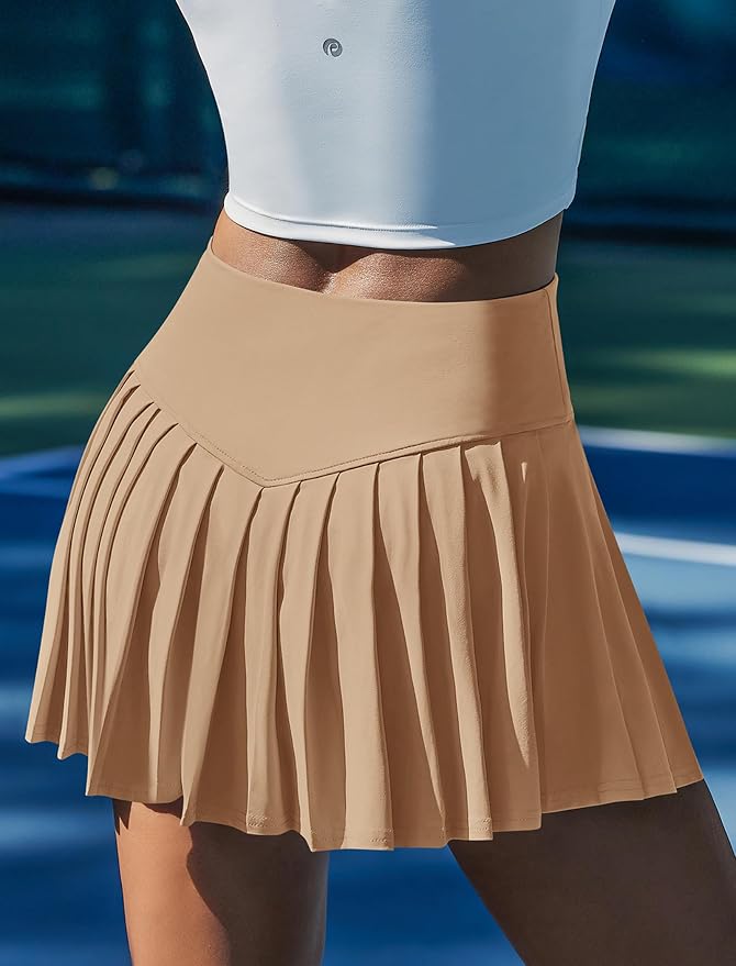 PINSPARK Pleated Tennis Skirts Mini Athletic Golf Skorts with Pocket | 14", High Waist, Lightweight, Quick Dry, Stretchy, Inner Shorts, Sun Protection, Pickleball, Casual, for Women