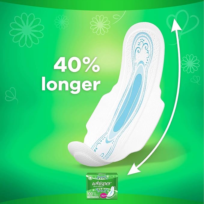 Whisper Ultra Clean Sanitary Pads for Women, XL+ Napkins (44 Count (Pack of 3))