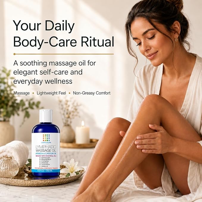 Bruizex Lymphatic Drainage Massage Oil with Arnica & Cold Pressed Castor Oil- Lightweight Non-Greasy Body Massage Oil for Daily Lymphatic Massage, Aftercare Routine, Post Surgery, BBL, Lipo - 8.5 Oz