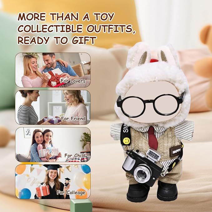 17cm Doll Clothes Set (6-Pcs Outfit), Stylish Clothing for Bunny Doll with Top, Pants, Shoes & Accessories, Just Clothes