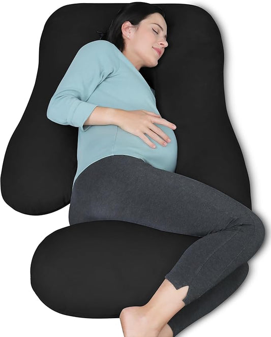 MOON PARK Pregnancy Pillows for Sleeping - U Shaped Full Body Maternity Pillow with Removable Cover - Support for Back, Legs, Belly, HIPS - 65 Inch - Black
