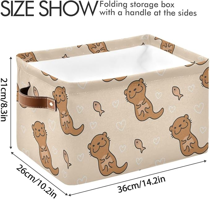 Aslsiy Storage Basket Cute Otter and Fish Nursery Bins Baby Box Canvas Clothes Shelf Basket Laundry Hamper Gift Basket for Home Dorm Closet 1 Pcs