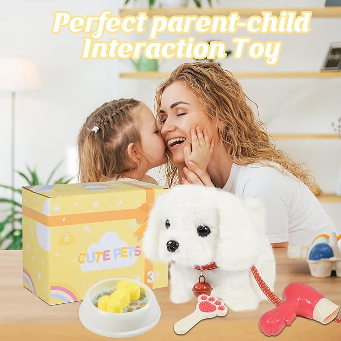 Plush Toys Walking Dog Toys That Can Walk, Bark and Wag Tail,Interactive Electronic Pet Toys Puppy with Leash,Easter Christmas Birthday Gift for Toddlers Kids