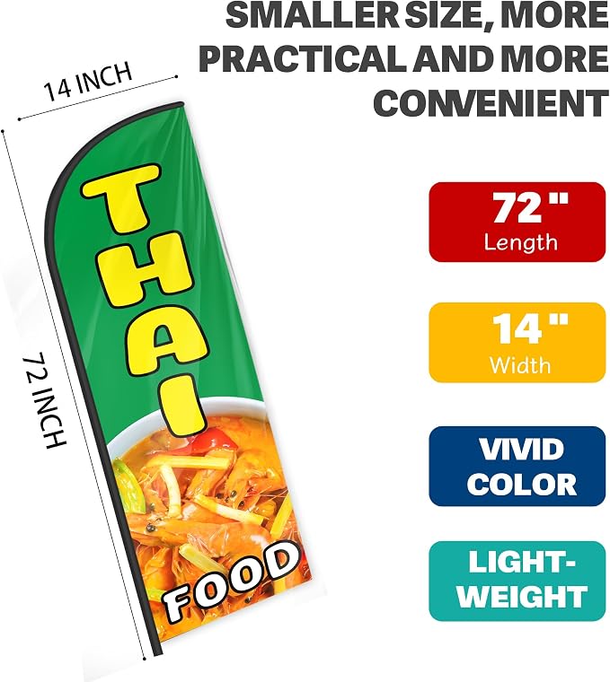 Thai Food Feather Flag for Storefronts Fairs,6 FT (Flagpole Not Included) | Business Advertising Flag