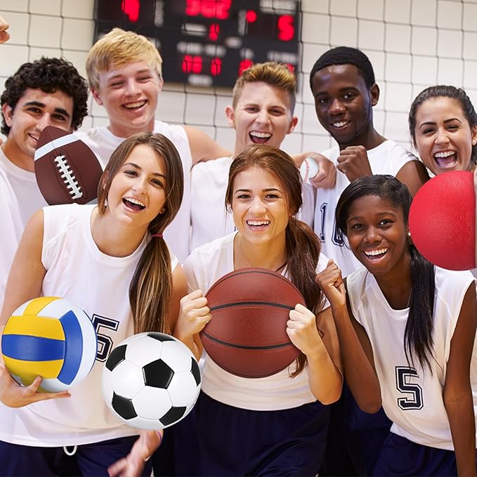 Libima 6 Pcs Multi Sport Ball Set Gift Official Size Football, Basketball, Soccer, Volleyball, Playground Ball, Baseball with Outdoor Sports Equipment Bag Pump for Christmas Holiday