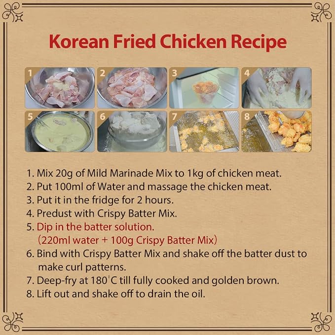 Foodrella Korean Taste Crispy Fried Chicken Mild Marinade Mix, Frying Powder Mix, Product of Korea, 2.2 LB (1kg), 1 pack