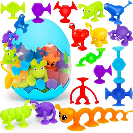 32 PCS Toddler Suction Cup Bath Toys for Kids Ages 1-3 3-5 4-8, Mini Sensory Travel Toy 2 3 4 5 6 Year Boy Girl Valentines Birthday Gifts Party Favor Goody Easter Basket Stuffer Fillers Prize Eggshell