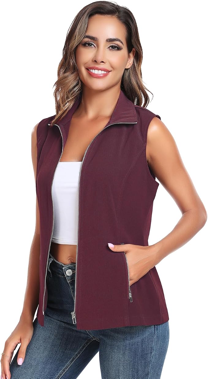 MISS MOLY Women's Lightweight Vest Casual Zip Up Utility Vest Hiking Golf Sleeveless Jackets with Pockets