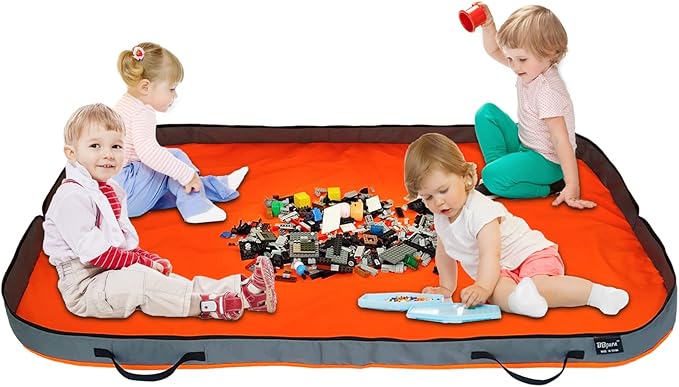 Toy Storage Basket Play Mat for Building Bricks & Blocks - Toy Storage Bags Play Mat with Zipper - Easy use to keep the Kids Rooms neat & tidy - 55 Inches Large size - Orange