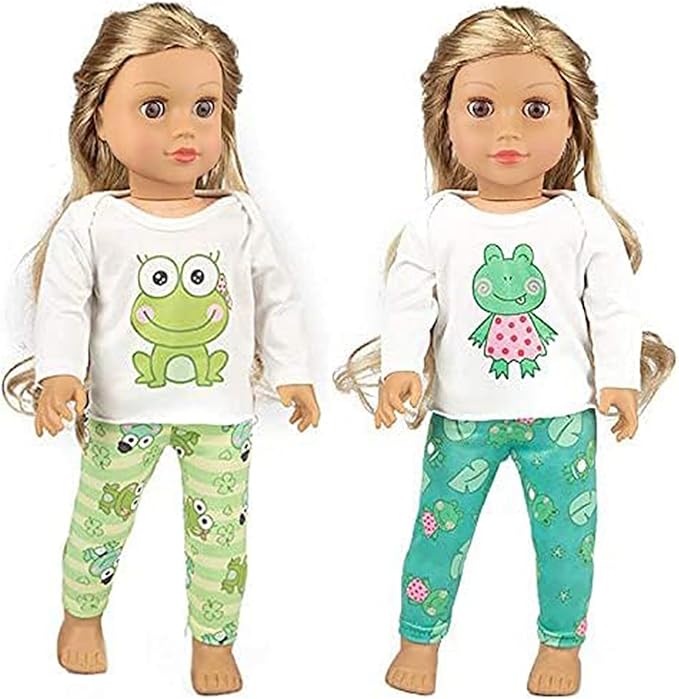 Ecore Fun 2 Sets 16-18 Inch Doll Clothes Pajamas Outfits for 18 Inch Girl Doll - 2 Pcs Tops + 2 Pcs Pants