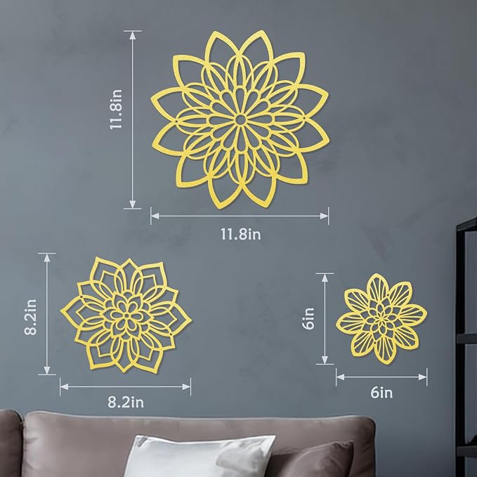 Zzbakress 3 Pcs Metal Flowers Wall Art Bathroom Wall Decor (Gold Elegant) | Farmhouse Flower Bathroom Decor Wall Decorations For Bathroom, Living Room, Office, Kitchen, Hallway And Outdoor