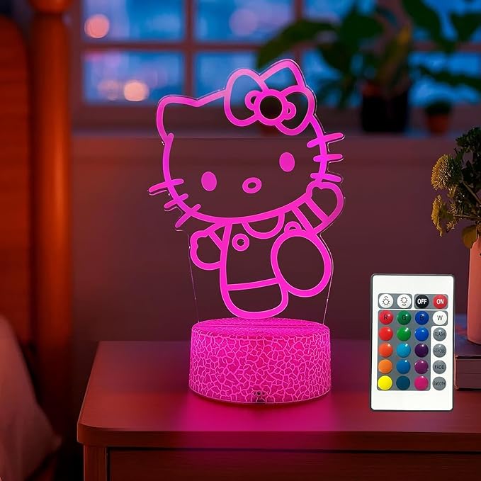Kitty Night Light, 3D LED 16 Color Intelligent Remote Control Lamp for Christmas Gifts Children's Room Decoration Holiday Gifts