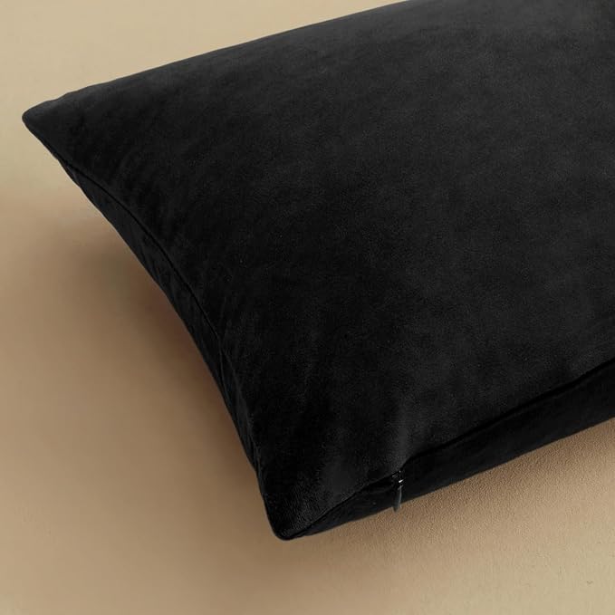 MIULEE Velvet Throw Pillow Covers 12x12 Inch Pack of 2 Black | Soft Solid Small Decorative Pillow Covers, Modern Luxury Home Decor, for Couch Chair Sofa Bedroom Livingroom Car