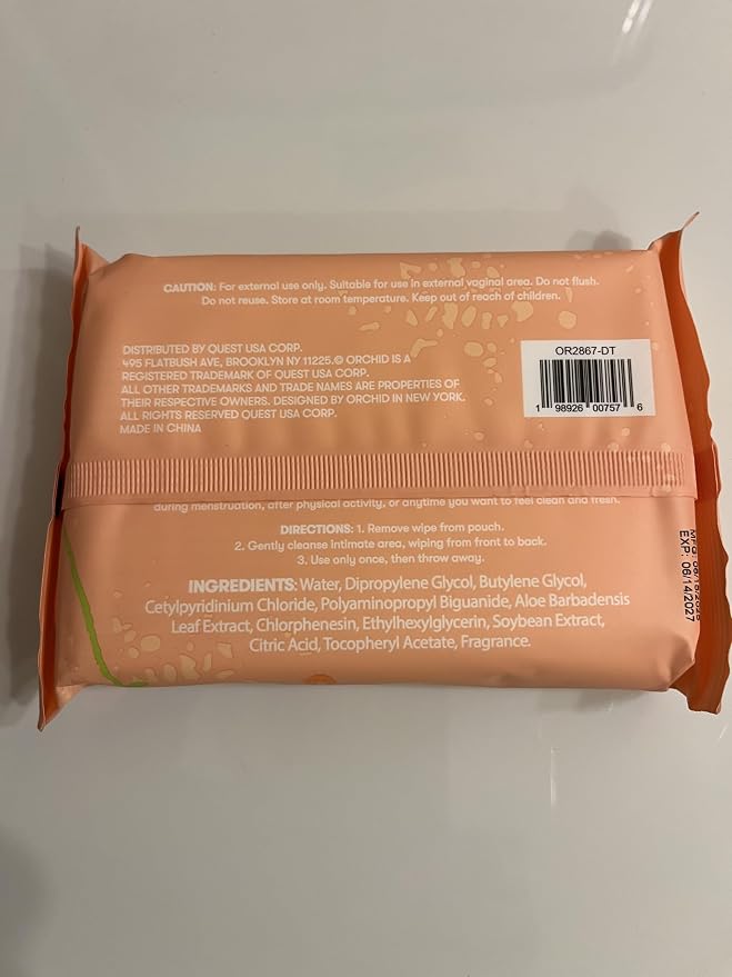 Orchid Feminine Wipes, Vanilla Scent, pH Balanced for Gentle Care, 40 Wipes, 5 in x 7 in