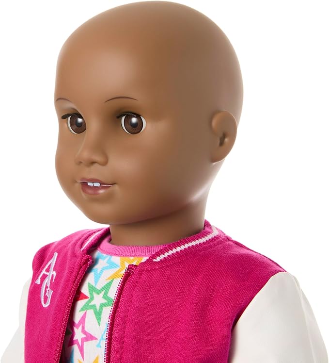 American Girl, Truly Me 18-inch Doll #114 with Brown Eyes, Without Hair, Deep Skin, Varsity Jacket, for Ages 6+