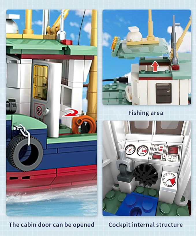 City Ocean Fishing Boat Building Sets, Compatible with Lego City Boat, Sea Fishing Ship Building Set Collection Decoration (582 Pcs)