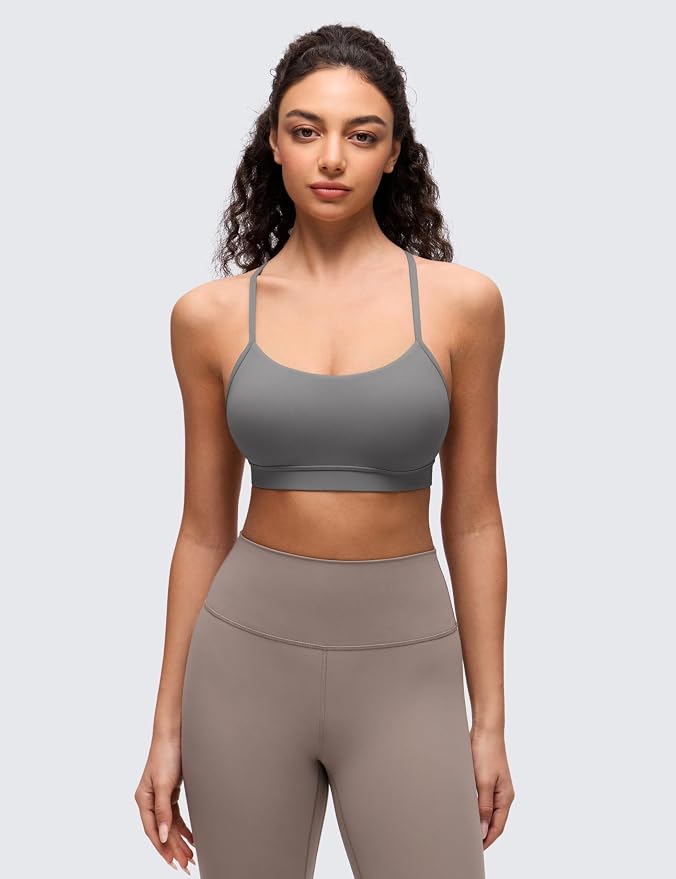 CRZ YOGA Butterluxe Y Back Sports Bras for Women - Padded Racerback Low Impact Spaghetti Thin Strap Workout Yoga Top