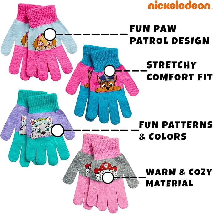 Nickelodeon Girls' Paw Patrol Ski Gloves - Marshall, Chase, Rubble Ski Gloves or Mittens (2-7)