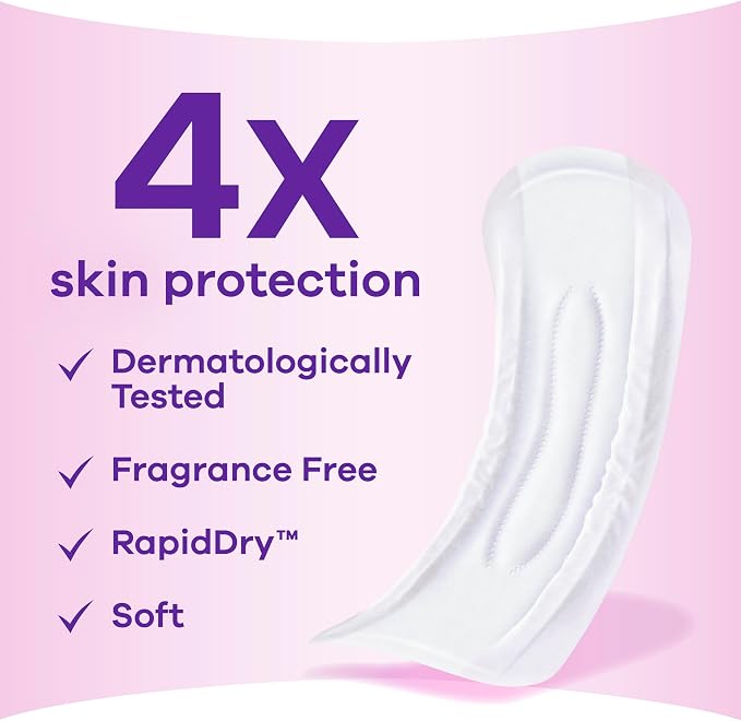 Always Discreet Incontinence Pads for Women with Bladder Leaks, Sensitive Skin Pads Moderate Absorbency, Regular Length, 57 Count