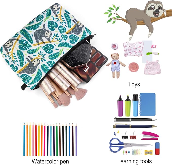 MAGEFY Small Makeup Bag Waterproof Cosmetic Bag Portable Travel Makeup Bags with Zipper Lightweight Makeup Pouch (1 pack, 0172 sloth gifts)