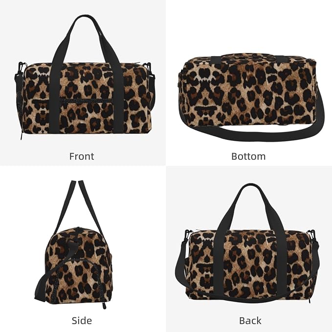 Fiokroo Sports Gym Bag Leopard Animal Skin Travel Duffel Bag For Men Women With Shoe Compartment Water Resistant Gym Bag Carry On Duffel Bag For Weekend Traveling Yoga Gym Sports