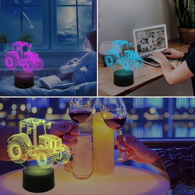 FULLOSUN 3D Illusion Lamp, Tractor Car 3D Night Light for Kids with 16 Colors Changing Remote Control, Bedroom Decor Creative Birthday Gifts for Boys Kids Baby