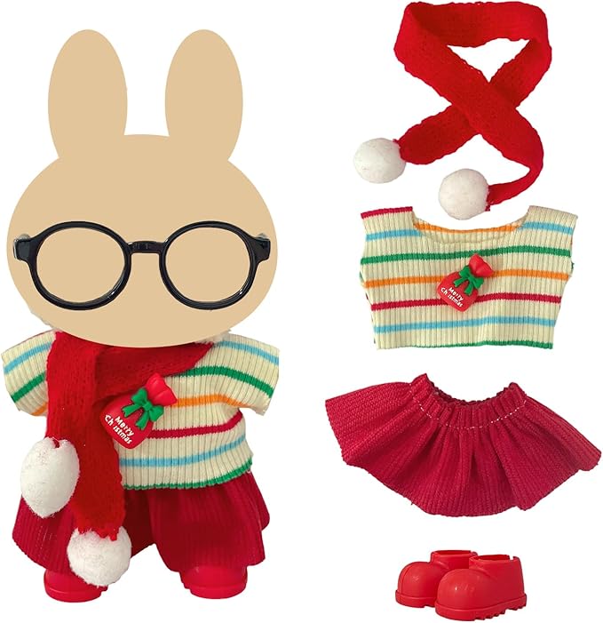 5 Pack Christmas Doll Clothes Set for 15-18cm Plush Toys – Santa, Reindeer, Snowman Costumes with Shoes, Scarves & Glasses Accessories (No Dolls) (Christmas Outfit)