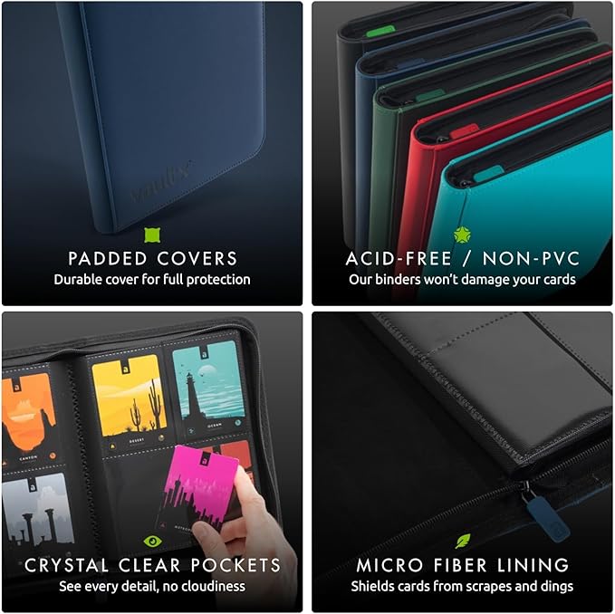 Vault X 4 Pocket Zip Binder, 160 Cards, Exo-Tec Material, 20 Side-Loading Pages (Blue)