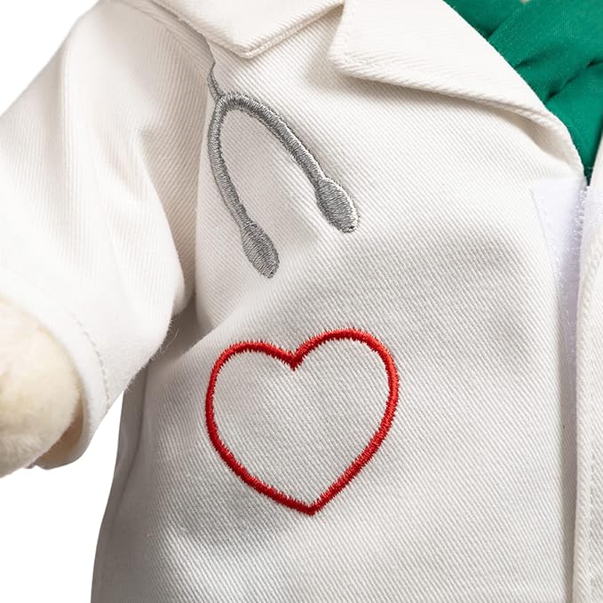 HollyHOME Doctor Bear Stuffed Animal Plush Teddy Bear in Scrubs and White Coat Gifts for Doctors Students and Kids 16 inches,Cream