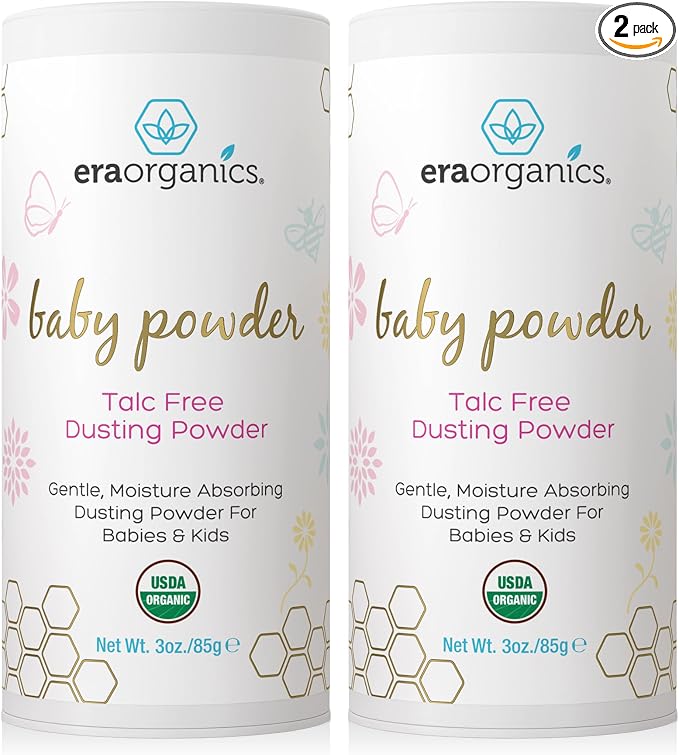 Era Organics Talc-Free Organic Baby Powder - USDA Organic Dusting Powder with Arrowroot, Calendula and Cornstarch for Newborns, Babies or Toddlers - Soothing, Fragrance Free (3oz/85g) - 2 Pack
