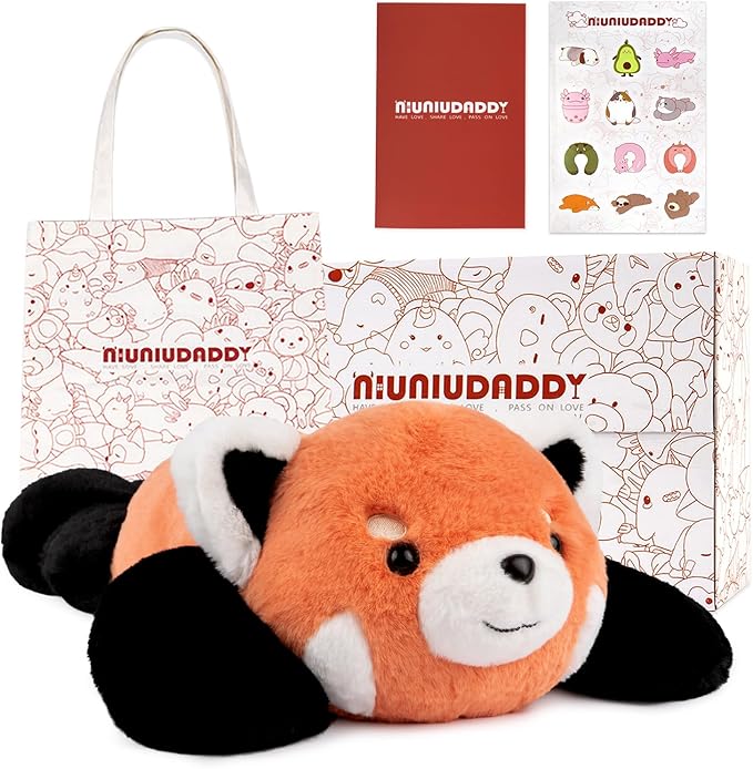 Niuniu Daddy Red Panda Weighted Stuffed Animals for Anxiety, 3.3lb Weighted Plush Red Panda Toys for Adult Kid Girl, Giant Stuffed Plush Pillow as Gift for Valentine Include Bag Sticker Card