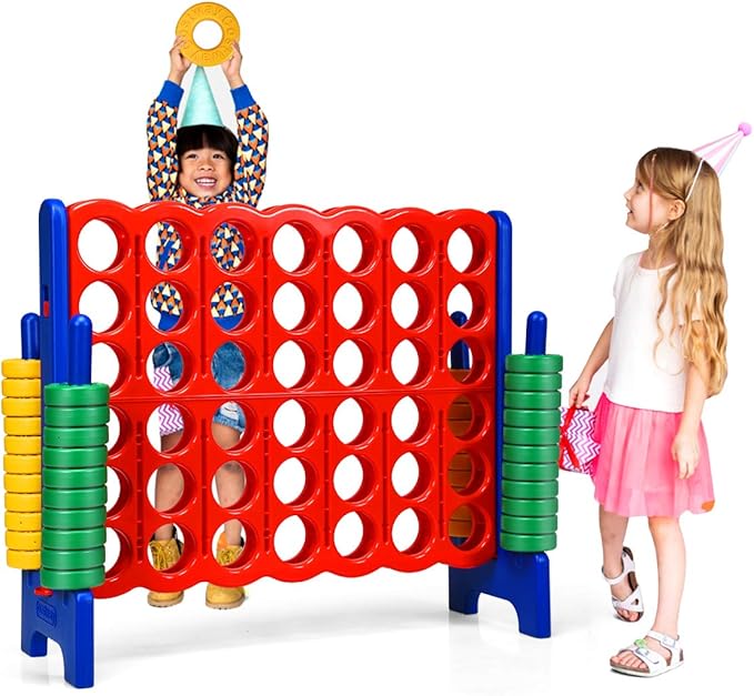 COSTWAY Jumbo 4-to-Score Giant Game Set, 4 in A Row for Kids and Adults, 3.5FT Tall Indoor & Outdoor Game Set with 42 Jumbo Rings & Quick-Release Slider, Perfect for Holiday Party & Family Game