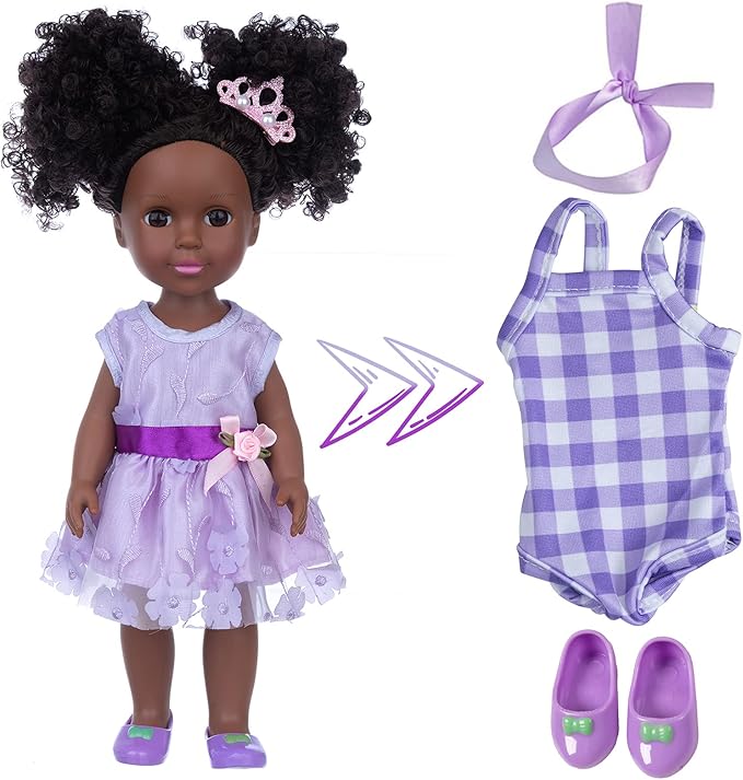 ZNTWEI 14.5 Inch Black Dolls and Black Baby Doll Clothes Accessories Including Unicorn Backpack Ipad Phone Glasses Shoes Camera Headband Hairpin