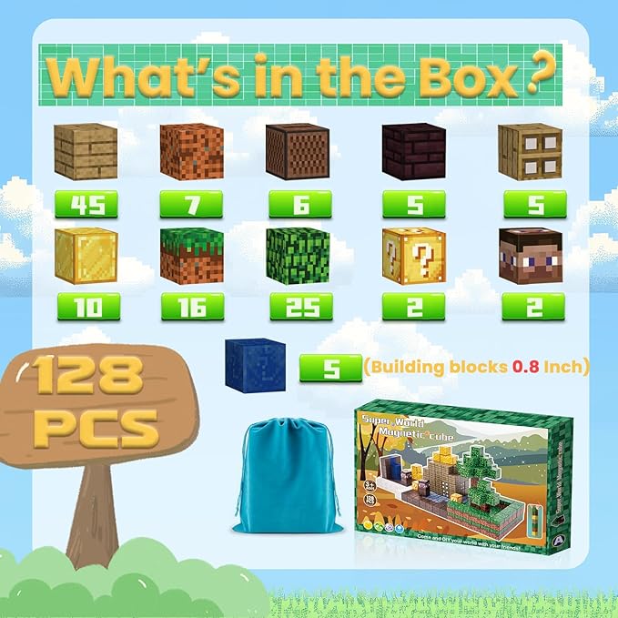 Magnetic Blocks for Kids - 128PCS Building Toys for Toddler, Building Magnet Cube Toy for Boys Girls, STEM Sensory Educational Game, Birthday Gifts for Toddlers Kids Ages 3 4 5 6 7 8
