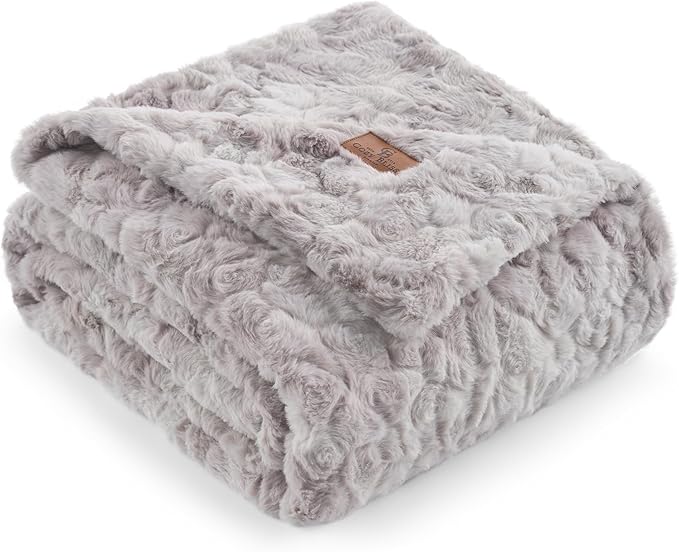 Cozy Bliss Faux Fur Throw Blanket for Couch, Fuzzy Soft Plush Thick Warm Fluffy Reversible Wave Textured Blanket for Sofa Bedroom Living Room, 55 * 70 Inches Tie-dye Grey