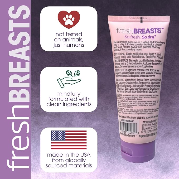 Fresh BREASTS Anti Chafing Deodorant Lotion to Powder, 3.4oz (2 Pack) - Anti Chafe Cream Whole Body Deodorant for Women, Inner Thighs & Areas that Sweat, No Talc, Aluminum or Added Fragrance