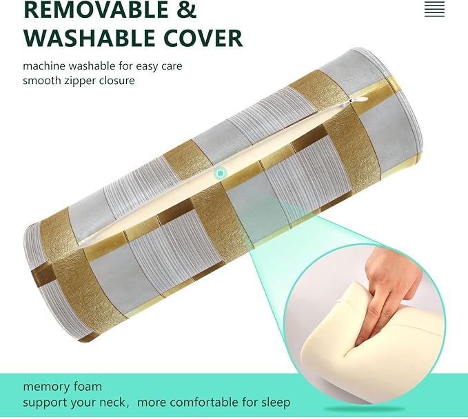 Outdoor Bolster Pillow Neck Roll Pillow Round Pillow for Back Cylinder Throw Pillows Cylinder Pillow Covers with Zipper Gold Stripe