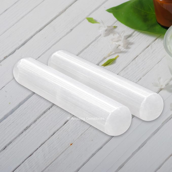 Amazing Gemstone Selenite Crystal Wand Massage Stick - Pelvic Wand Gua Sha for Adults - Crystals and Healing Stones Massage Wands for Adults Gifts (Smooth)