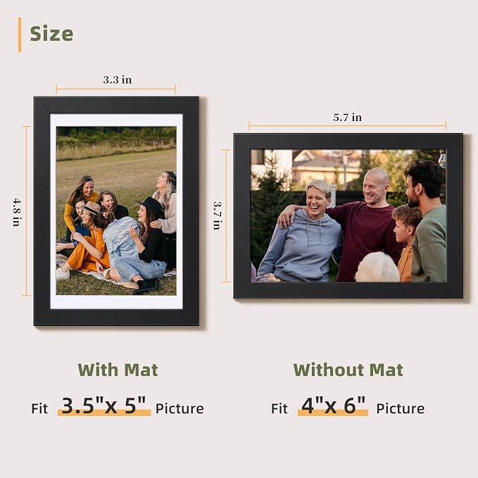 HappyHapi 4x6 Picture Frame Set of 10, Wall or Tabletop Display, Black | Black Picture Frames 4x6 Display Photos 3.5x5 with Mat or 4x6 without, Gallery Wall Frame Set, Modern Classic Home Decor