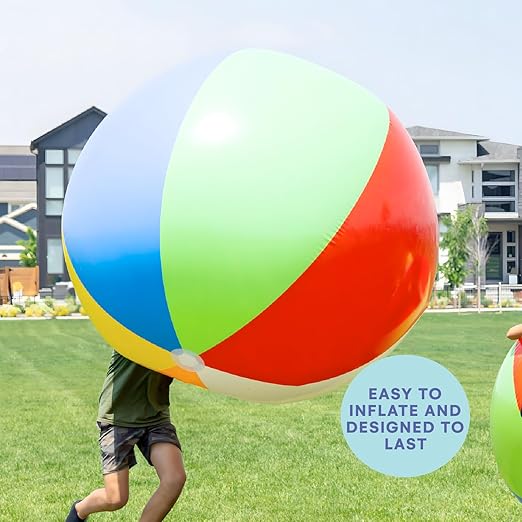 Top Race 2-Pack Giant Beach Balls 42-Inch Inflatable Pool Balls for Swimming and Outdoor Fun - Multicolor Big Shiny Ball for Beach Party and Summer Games