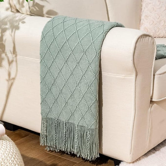 BATTILO HOME Sage Green Throw Blanket for Couch, Boho Bed Throws Blanket, Spring Decorative Light Blue Throw Blanket for Sofa Living Room, 52"x80"