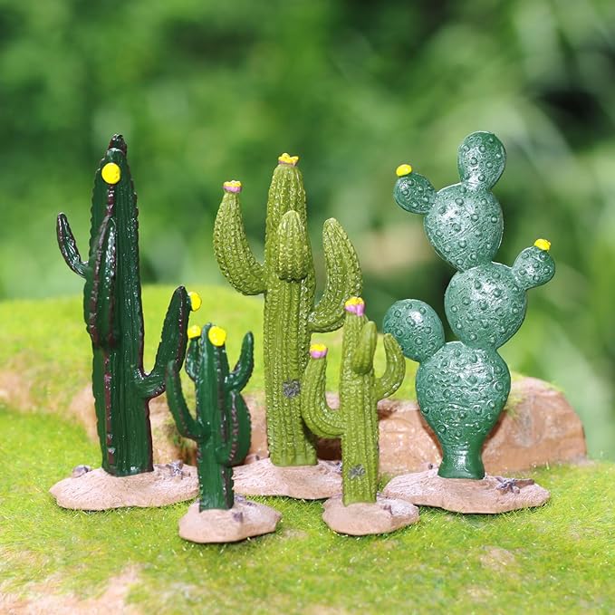 Gemini&Genius Cactus Plant Action Figure Toys for Kids Green Plant Cacti Great for Sand Table Landscape Scene Accessories Decoration-5Pcs