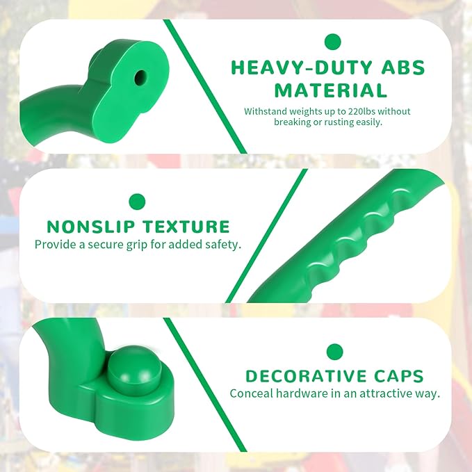 TOPNEW 4Pcs Kids Playground Safety Handles -Swing Set & Climbing Frame Hand Grips, Multi-Color Plastic Grab Bars for Outdoor Playhouse, Jungle Gym, Climbing Frame (Green)