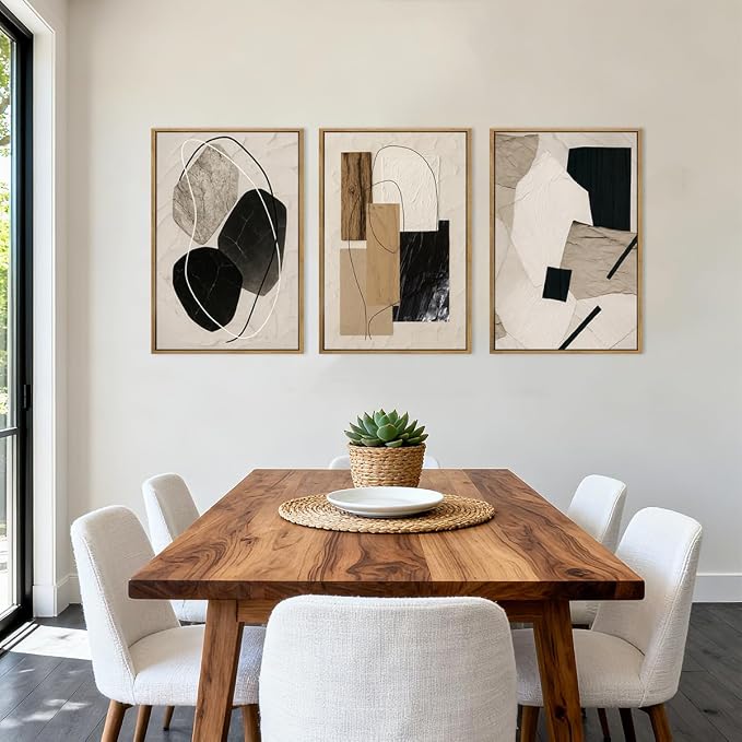 BINCUE Abstract Modern Wall Art Decor Framed Neutral Painting Prints Artwork for Living Room Bedroom 16x24 Inch Set of 3