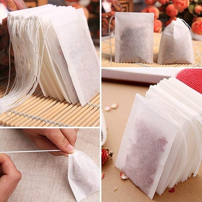 TamBee 100 Pack Disposable Tea Filter Bags Empty Muslin Drawstring Seal Filter Tea Bags Drawstring Herb Loose Tea Bag Tea Filter Pouches Empty Tea Bags (1.97"X2.76" / 5cm X 7cm)