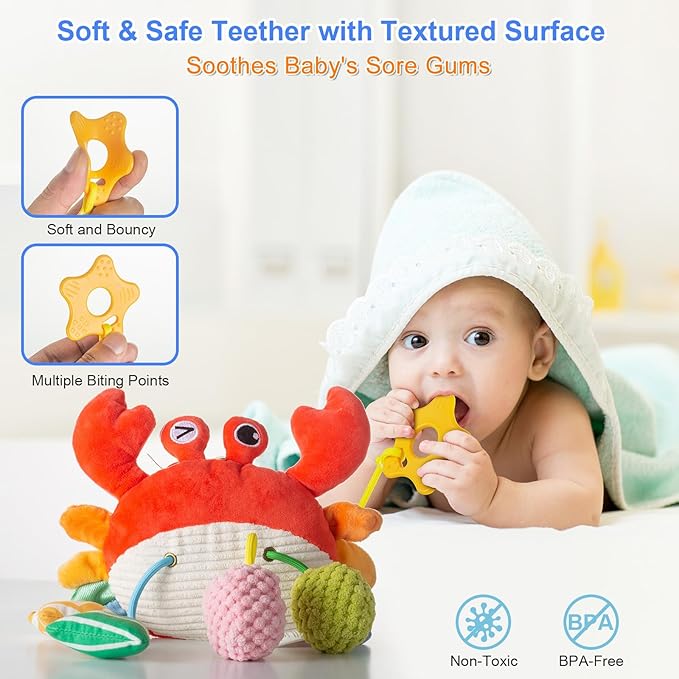 Car Seat Toy for Babies 0-6 Months, Stroller Toy with a Convenient Clip, Carseat Toys Hanging Baby Accessories,Built-in Bell, Rattle,Mirror for Infant,Babies Gift 0-3-6-12 Months Boy Girl