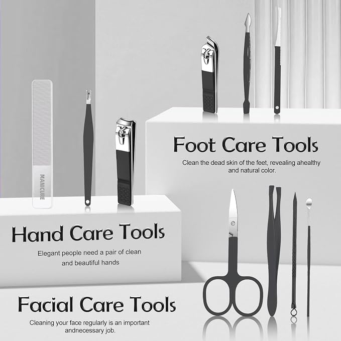 10Pcs Manicure Pedicure Kit Professional Manicure kit for Men Care Nail kit, Mens Nail Care kit,fingernail and toenail Clippers with Portable Luxurious Travel Case (Black)
