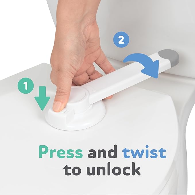 Nuby Child Safety Toilet Locks - 2 Pack - Toilet Lid Lock for Baby Proofing - Easy One-Hand Operation - Simple Installation - Fits Most Seats