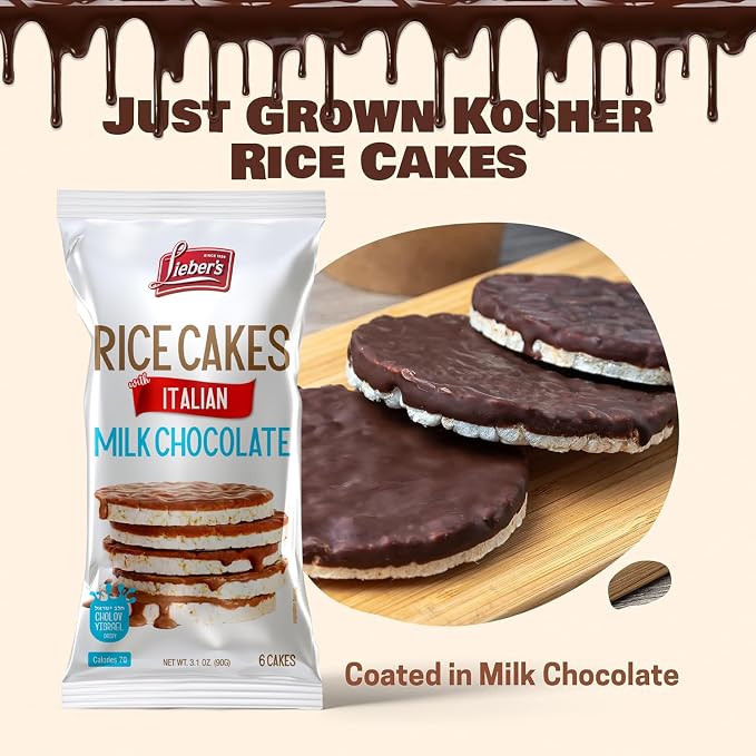 LIEBERS Italian Milk Chocolate Rice Cakes, Kosher Dairy, Gluten Free 3 Pack | Whole Grain Brown Rice Snack, Crispy & Low Calorie, Wheat Free, 60 Calories or Less per Cake, Great on the Go
