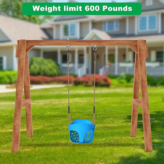 SELEWARE High Back Full Bucket Toddler Swing Seat, Heavy Duty Toddler Swing Set Accessories, Soft Plastic Elephant Baby Swing with Adjustable Rope & Locking Carabiners for Outdoor Playground, Blue